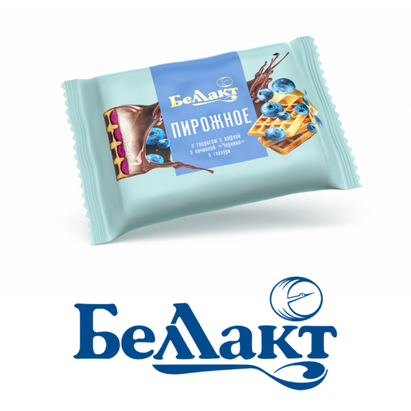 Пирожное с творогом с вафлей с начинкой "Черника" в глазури 23%