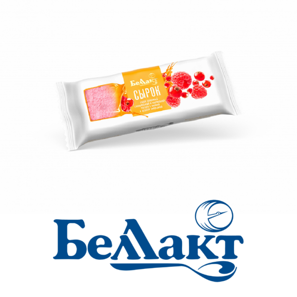 Сырок творожный глазированный в карамельной глазури с малиной и красной смородиной 18%
